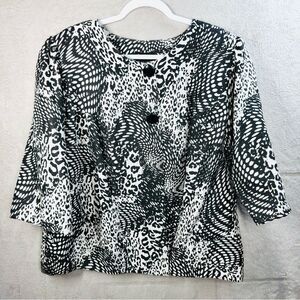 Maggie Barnes Jacket‎ Black White Animal Print Blazer 3/4 Sleeve Women’s 0X